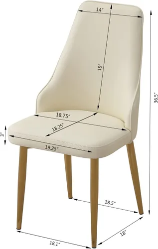 Vista 8 de Montary Juego de 2 sillas de comedor, modernas sillas de piel sintética color blanco crema con patas de metal dorado y respaldo ergonómico para sala