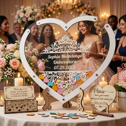 Vista 2 de Libro de Firmas Alternativo para Quinceañera – Caja de Firmas para el Día de los 15 Años – Libro de Invitados Personalizado para Quinceañera