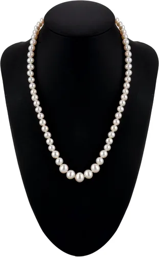 Vista 3 de Collar de perlas blancas de agua dulce para mujeres 14 K amarillo oro 18 pulgadas 6-8.5 mm