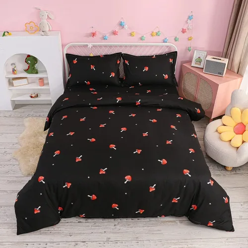 Vista 24 de Juego de ropa de cama de dibujos animados para niños, funda de edredón con estampado de vaca, funda de edredón negra y blanca, funda de edredón