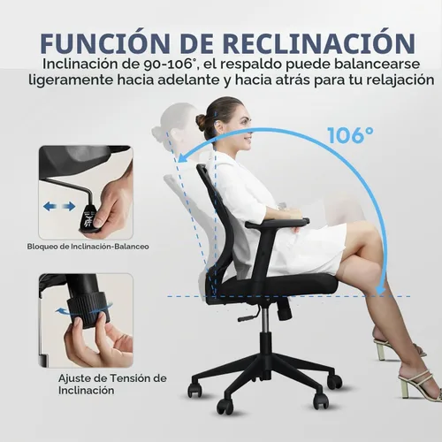 Vista 4 de [Usado] Silla ergonómica de oficina, silla de escritorio de malla para el hogar con brazos ajustables, sillas de computadora con respaldo medio
