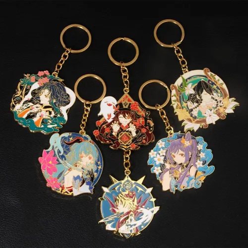 Vista 5 de SONGCHANGJEWELRY 14 tipos de llaveros Genshin Impact Cosplay Cadena de figuras de juego Genshin Impact Regalos de Halloween para fans