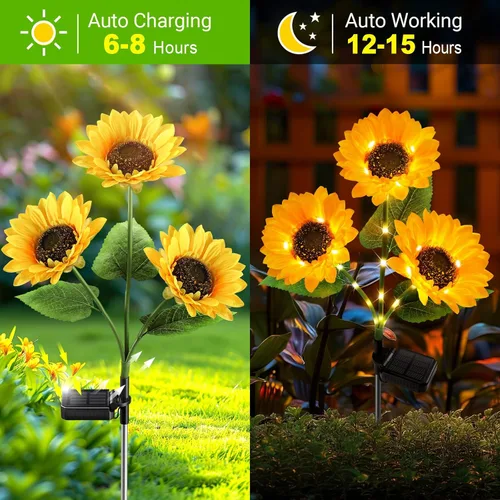 Vista 5 de KOOPER Luces solares para decoración de jardín al aire libre, paquete de 3 luces solares mejoradas para jardín con 9 luces de girasol más grandes