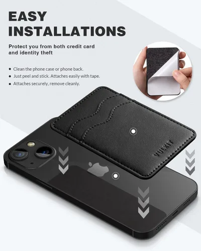Vista 5 de VULKIT Soporte adhesivo para tarjetas Compatible con iPhone, cartera de cuero para teléfono celular, estuche para tarjetas de crédito, adhesivo