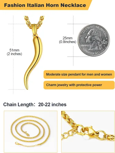 Vista 5 de U7 Colgante de cuerno italiano para hombres y mujeres, acero inoxidablenegrooro de 18 quilates, joyería de protección de talismán amuleto