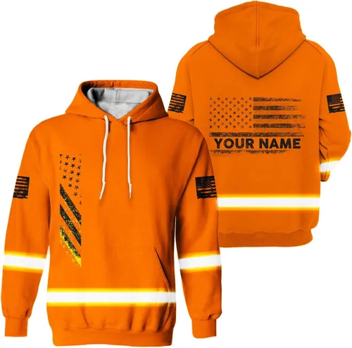 Vista 12 de Camisa de alta visibilidad con bandera de Estados Unidos de color para hombres y mujeres, con nombre personalizado, camisa de seguridad reflectante