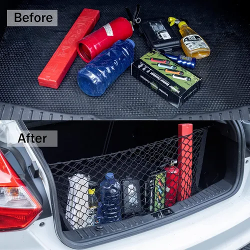 Vista 4 de Amiss Red de carga elástica, accesorios exteriores de automóvil, red de almacenamiento elástica ajustable con gancho para SUV, automóviles y negro