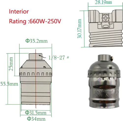 Vista 2 de DZS Elec 2 unids E26 /E27 Metal Shell luz zócalos negro lámpara base accesorios de iluminación soporte bombilla Edison Vintage luces
