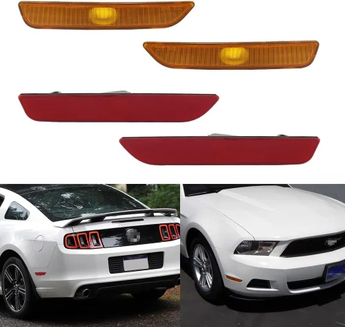 Vista 6 de Para Ford Mustang 2010, 2011, 2012, 2013, 2014 Luces de Marcador Lateral de Parachoques Delantero y Trasero, Luces LED Ámbar y Rojas, 4 piezas
