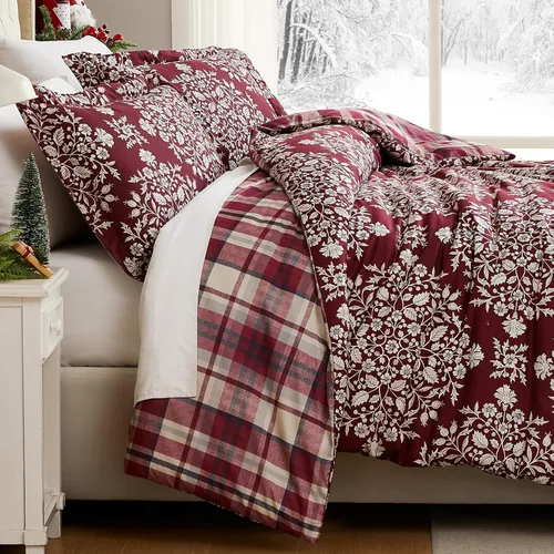 Vista 3 de Southshore Fine Living, Inc. Juego de edredón de Navidad de tamaño individual con funda de almohada, juego de ropa de cama reversible de Navidad a
