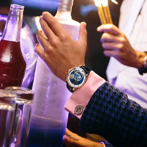 Vista 5 de AGELOCER Top Brand Blue Moon Phase Automático Mecánico Masculino Moda Lujo Muñeca Cuero Casual Reloj de Vestir