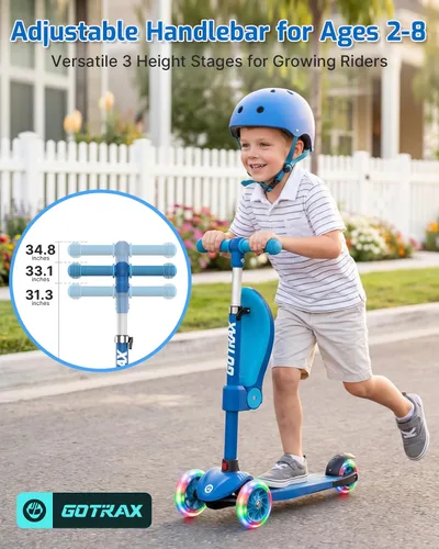 Vista 4 de Gotrax KS3 Kick Scooter with Seat, 3 Wheels for Kids Age 2+, Gifts Azul