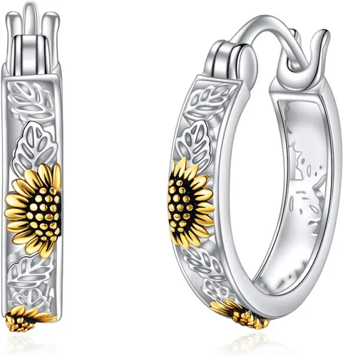 Vista 15 de POPLYKE Aretes de plata de ley con diseño de flores, pequeños aretes tipo huggie, regalo de joyería para mujer A-Daisy