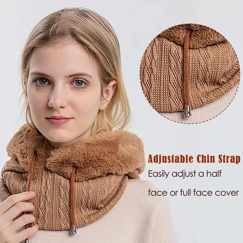Vista 5 de Gorro de vellón para mujer de una pieza con capucha pasamontañas cálido invierno resistente al viento con cordón