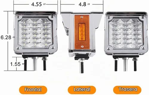 Vista 4 de Konrali Juego de 2 luces de señal de giro de pedestal LED de doble cara para remolque, lentes transparentes, 39 LED con viseras cromadas, luces