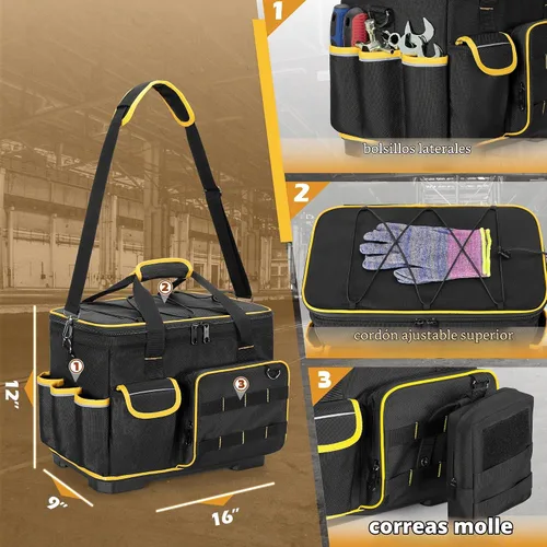 Vista 5 de Marscamd Bolsa de herramientas de 16 pulgadas con parte inferior dura y un divisor desmontable, bolsa de herramientas resistente con múltiples