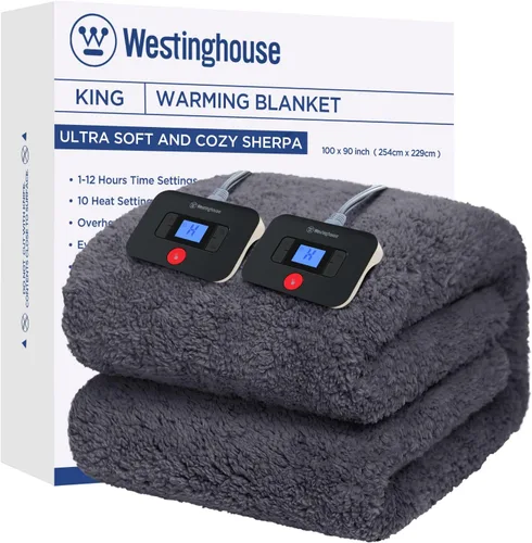 Vista 11 de Westinghouse Manta Eléctrica Tamaño Throw, Manta Térmica de Felpa Sherpa Suave con 6 Niveles de Calefacción y 2-10 Horas de Apagado Automático, Azul