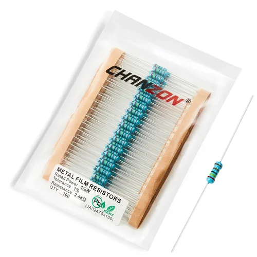 Vista 74 de Chanzon 100pcs 1/2W (0.5W) 1 Ω ohmios Resistencia fija de película metálica 0.01 ±1% Tolerancia 1R MF Orificio pasante Resistencias limitadoras