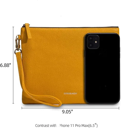 Vista 2 de DORIS&JACKY Bolso de mano de piel de cordero para mujer, cartera grande y suave de diseñador con correa..