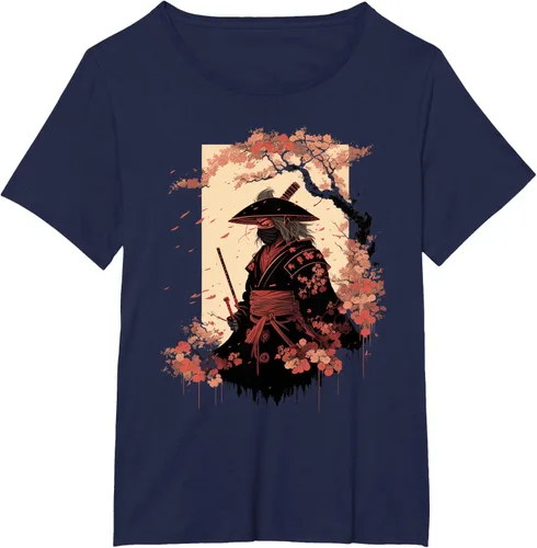 Vista 14 de Camiseta estética vintage samurái de arte japonés samurái retro cereza, Negro
