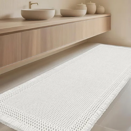 Vista 42 de Tapete de baño con diseño de gofre, moderno, bohemio, absorbente, antideslizante, ultrasuave, lavable a máquina, con letra de baño, dormitorio