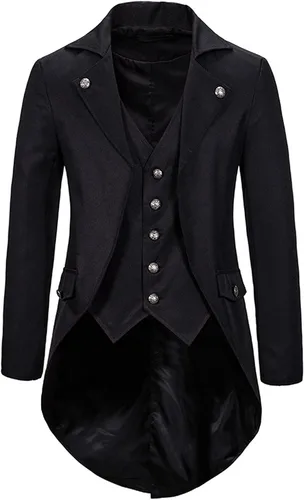 Vista 2 de Homisy Esmoquin para hombre vestido de noche con cola de golondrina manga larga con cinco botones para fiesta Rojo negro café azul marino