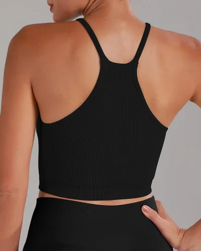 Vista 5 de Sunzel Free to Be - Camiseta sin mangas, acanalada, sin costuras, espalda cruzada, sin relleno, para entrenamiento, gimnasio, yoga