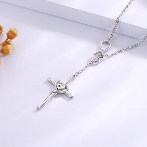 Vista 3 de Collar con colgante de cruz de amor de plata de ley 925 para mujer, regalo de joyería de cumpleaños cristiano