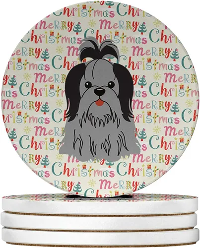 Vista 108 de Abyssinian Sand Terrier Merry Christmas - Posavasos grandes de piedra arenisca (4 unidades)