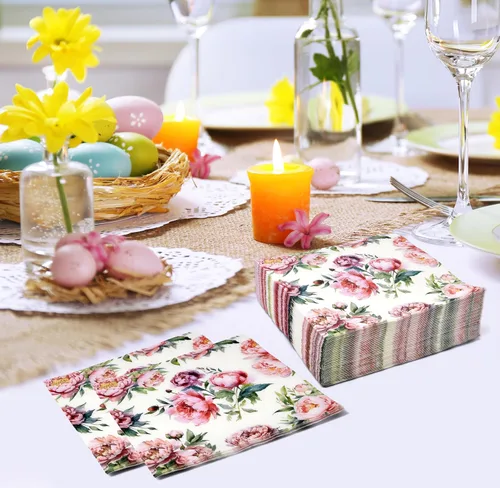 Vista 6 de Gift Boutique 100 servilletas de cóctel de peonía de rubor desechables de papel de decoupage flor postre servilleta para primavera verano vajilla