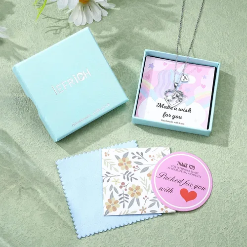 Vista 7 de Regalos de unicornios para niñas y niños, collar de corazón, collares de unicornio para niñas, collares con iniciales, joyería de unicornio, joyería