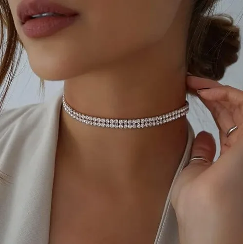 Vista 3 de Gargantilla de diamantes de imitación de plata brillante gargantilla de cristal pulsera de diamantes de imitación collar para mujer