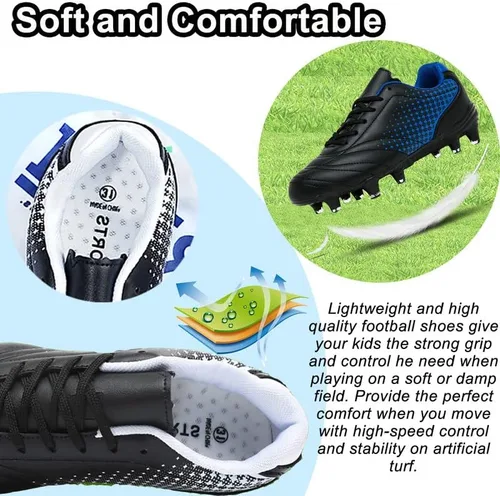 Vista 2 de LIZRHA Zapatos de fútbol para niños y niñas, tacos de fútbol para niños y niñas, zapatos de fútbol atléticos para exteriores, zapatos de fútbol