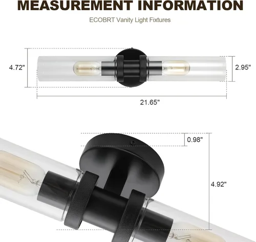 Vista 4 de Lámpara de Tocador de 2 Luces Espejo Lateral Accesorios de Baño Estilo Granja Negro, E26 Lámparas de Pared para Dormitorio, Iluminación Industrial