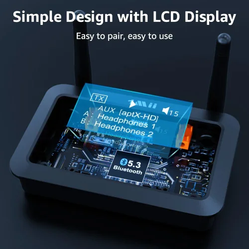 Vista 6 de 1Mii B03Pro+ Bluetooth 5.3 Transmisor Receptor Certificado LDAC para TV Home Stereo, Extensor Bluetooth de Largo Alcance Adaptador de Audio