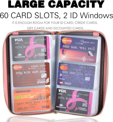 Vista 3 de Easyoulife - Monedero de cuero con cremallera, billetera portatarjetas para mujer, bloqueo RFID