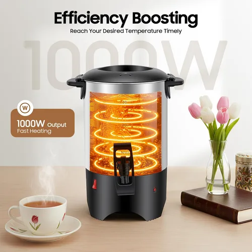 Vista 3 de Cafetera de acero inoxidable de 5.2L, cafetera comercial grande de 30 tazas, preparación rápida, percoladora de café de doble pared de 86.0-212.0