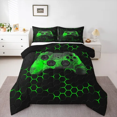 Vista 18 de Edredón de videojuegos para niños y adolescentes, juego de ropa de cama individual, juego de edredón para niños y jugadores, decoración del hogar