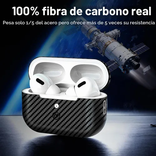 Vista 3 de MONOCARBON Funda de fibra de carbono forjada real para AirPods Pro 3, cubierta dura protectora delgada con cordón, compatible con MagSafe