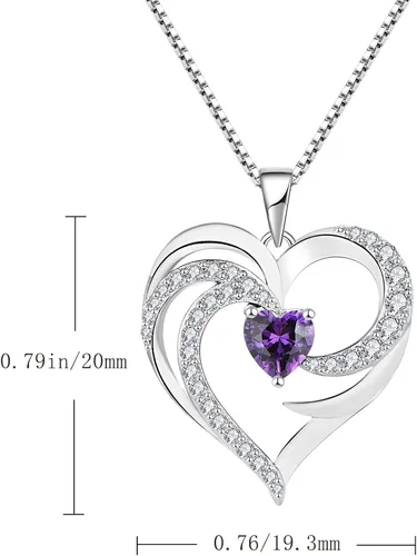 Vista 5 de STARCHENIE Collar de piedra natal de corazón de plata de ley 925 con colgante de corazón de ala de ángel para mujer