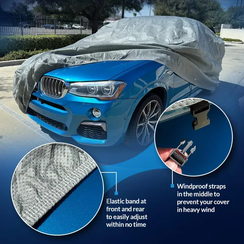 Vista 2 de Cubiertas de coche de 7 capas impermeables para todo tipo de clima Cobertura pesada para automóviles y coches Cobertura de lluvia de calidad