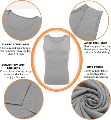 Vista 5 de Babioboa Paquete de 3 camisetas sin mangas de entrenamiento para hombre, atléticas para gimnasio, culturismo, músculo