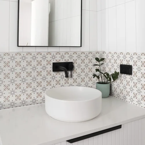 Vista 20 de Alwayspon 12 calcomanías de azulejos de pared retro florales mate para transferir, despegar y pegar, calcomanías de vinilo autoadhesivas