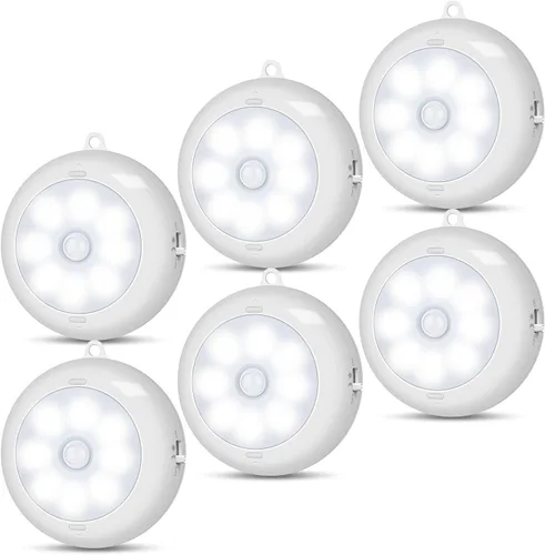 Vista 9 de Reoshine Luz con sensor de movimiento para interiores, funciona con pilas AA, iluminación debajo del gabinete, luces LED de disco magnético