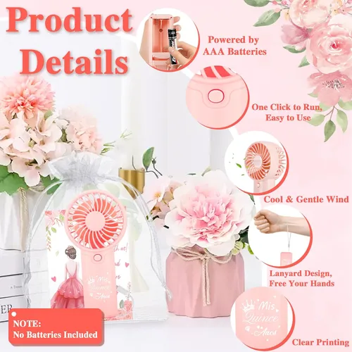 Vista 4 de Mini ventiladores de mano para quinceañera, 25 unidades, color rosa Membrillo rosa