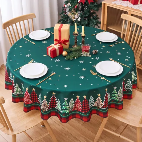 Vista 11 de Mantel Redondo Rosa de 60 Pulgadas Mantel a Cuadros Gingham - Cubierta de Mesa de Poliéster Rosa y Blanco a Cuadros Plaid Reutilizable Resistente al