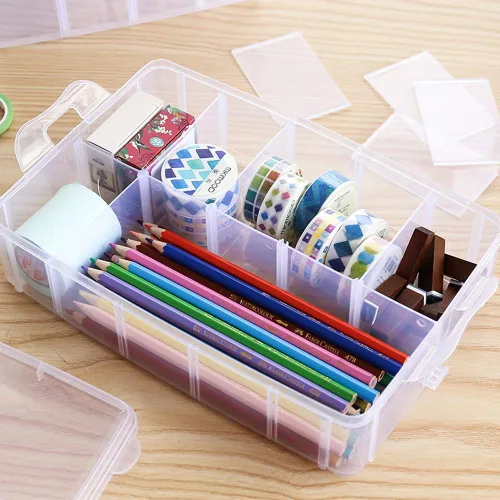 Vista 5 de Sooyee Contenedor de almacenamiento apilable de 5 capas, transparente, 50 compartimentos ajustables, compatible con juguetes pequeños, artes