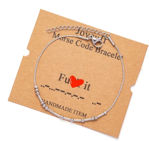 Vista 136 de JoycuFF Pulseras inspiradoras de código morse para mujeres, cuentas de plata, joyería con mantra de motivación, regalos para ella