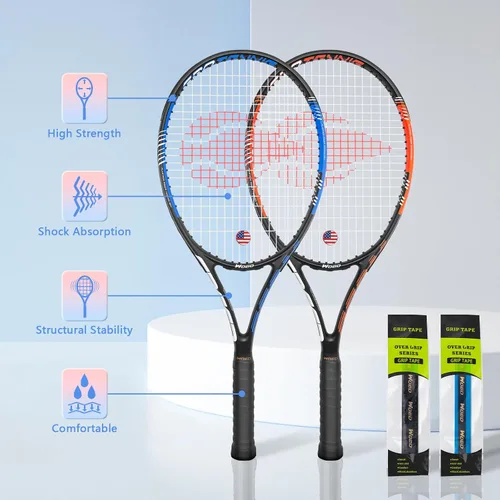 Vista 2 de Raqueta de tenis para 2 jugadores adultos, perfecta para principiantes y jugadores profesionales, raqueta de tenis de velocidad de 27", incluye