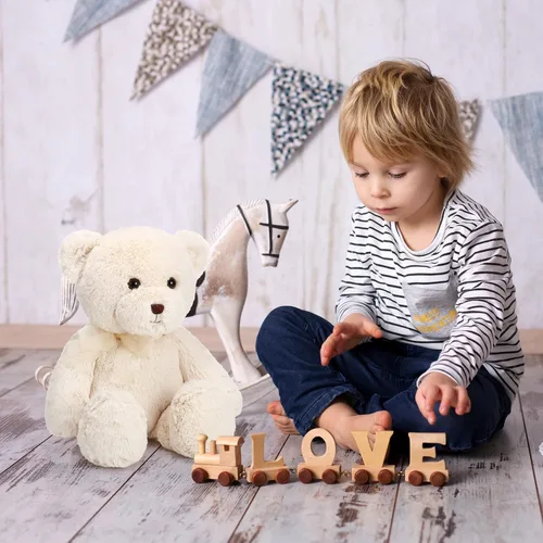 Vista 5 de HyDren Paquete de 2 animales de peluche de oso de 18 pulgadas con lazo para regalos de cumpleaños, decoración de baby shower, decoraciones de fiesta